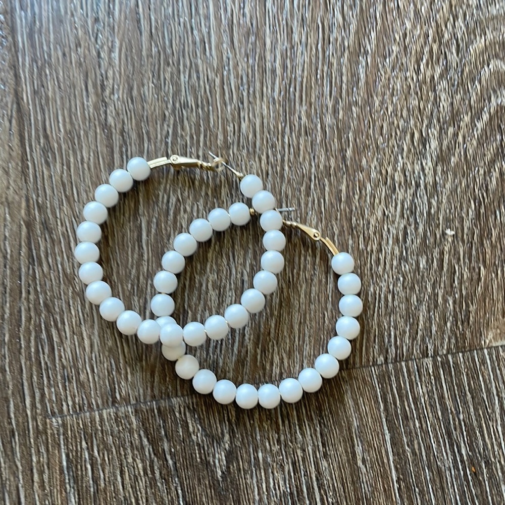 White Beaded Hoop Earrings